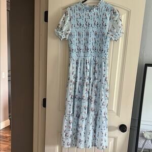 Aura Blue floral tiered dress